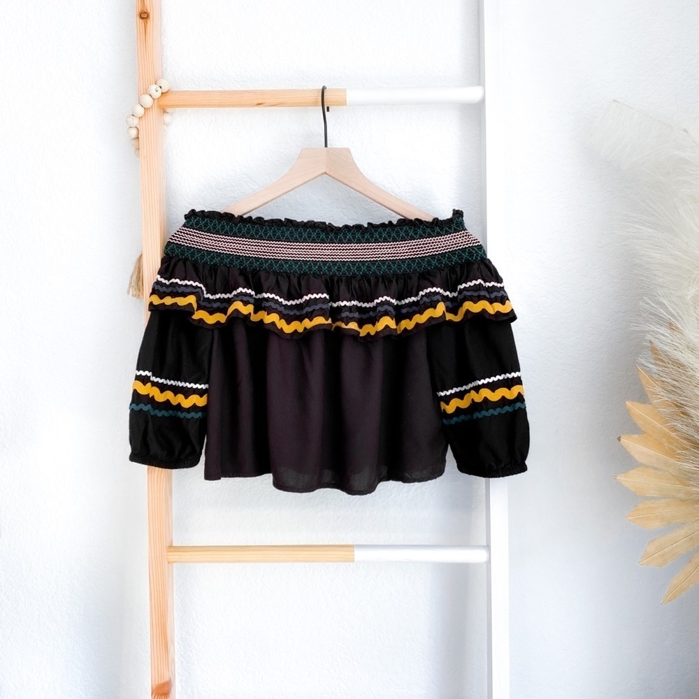 Red Carter Ric Rac Off The Shoulder Cropped Crop Top Paloma Ruffle Embroidered - Picture 13 of 14